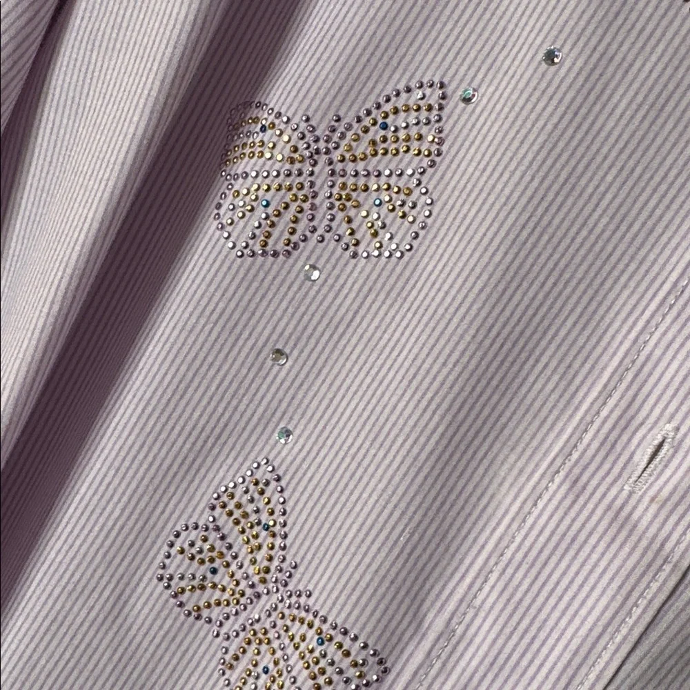 Tia Designs Lavender Stripe Button-Down Shirt with Rhinestone Butterfly Accents - Picture 7 of 8